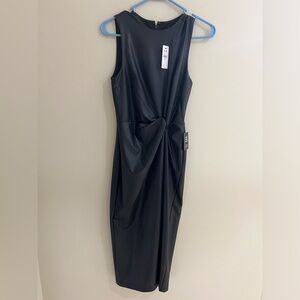 Express Body Contour Faux Leather Twist Front Midi Sheath Dress